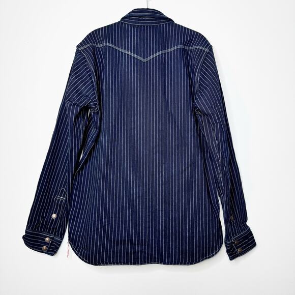 IRON HEART Stripe Denim Western Snap Button Shirt Indigo CPO Workwear Size XL - Picture 7 of 11